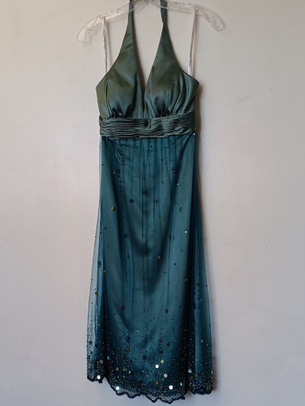 Vintage Princess Collection Elegant Teal Halter Evening Dress